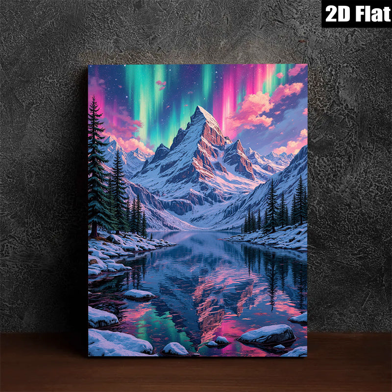 2D flat 1pc Majestic Northern Lights Reflecting Snowcapped Mountains Wall Art Living Room Bedroom Decor Home Office Canvas Prints Gallery Wrapped Ready To Hang Modern Farmhouse Style