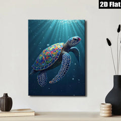 2D flat 1pc Majestic Ocean Turtle Underwater Wildlife Coastal Decor Living Room Bedroom Wall Art Canvas Prints Modern Farmhouse Aesthetic Gallery Wrapped Teal Blue