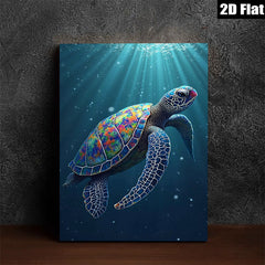 2D flat 1pc Majestic Ocean Turtle Underwater Wildlife Coastal Decor Living Room Bedroom Wall Art Canvas Prints Modern Farmhouse Aesthetic Gallery Wrapped Teal Blue