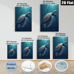 2D flat 1pc Majestic Ocean Turtle Underwater Wildlife Coastal Decor Living Room Bedroom Wall Art Canvas Prints Modern Farmhouse Aesthetic Gallery Wrapped Teal Blue