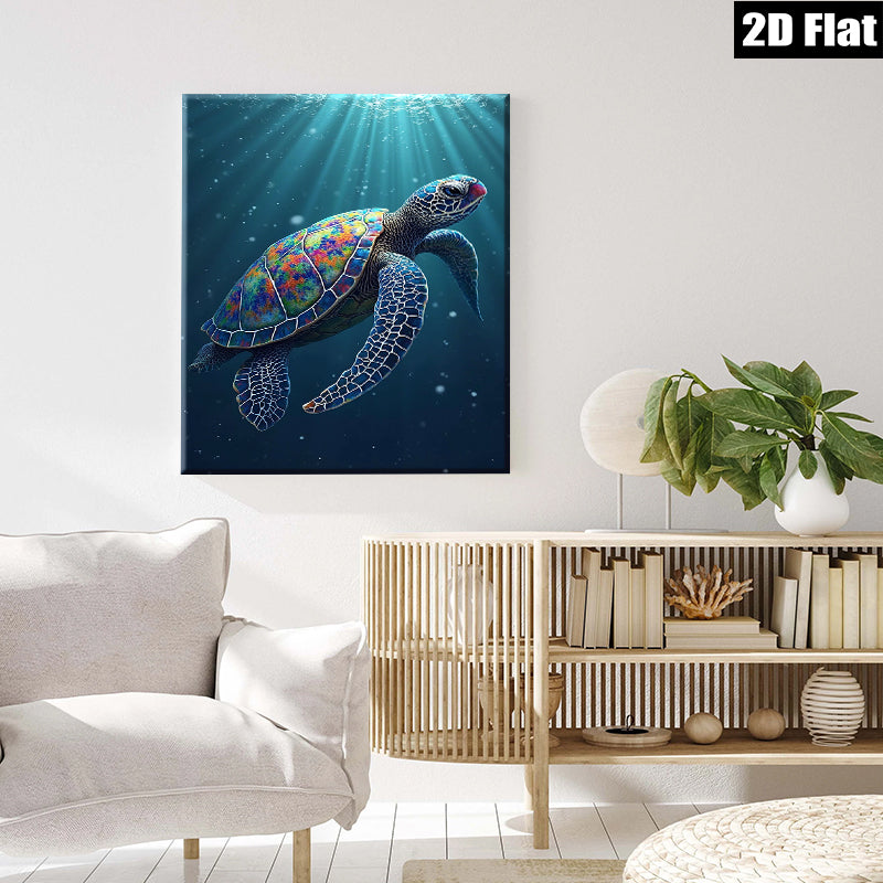 2D flat 1pc Majestic Ocean Turtle Underwater Wildlife Coastal Decor Living Room Bedroom Wall Art Canvas Prints Modern Farmhouse Aesthetic Gallery Wrapped Teal Blue