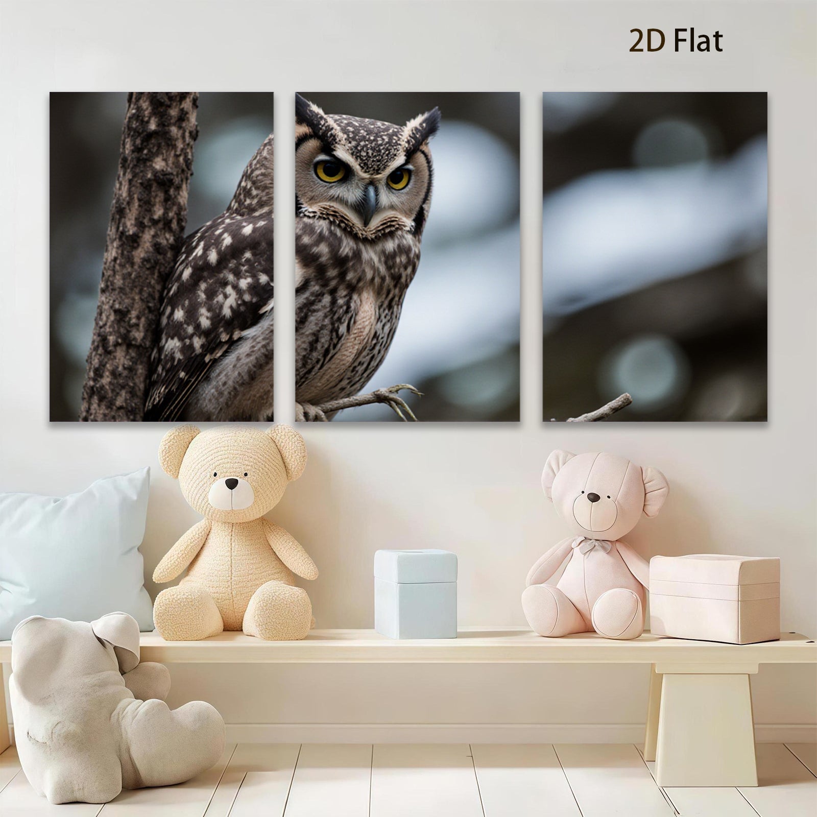 2D flat 1pc Majestic Owl Portrait Wildlife Art Canvas Wall Decor Living Room Bedroom Farmhouse Rustic Modern Gallery Wrapped Timeless