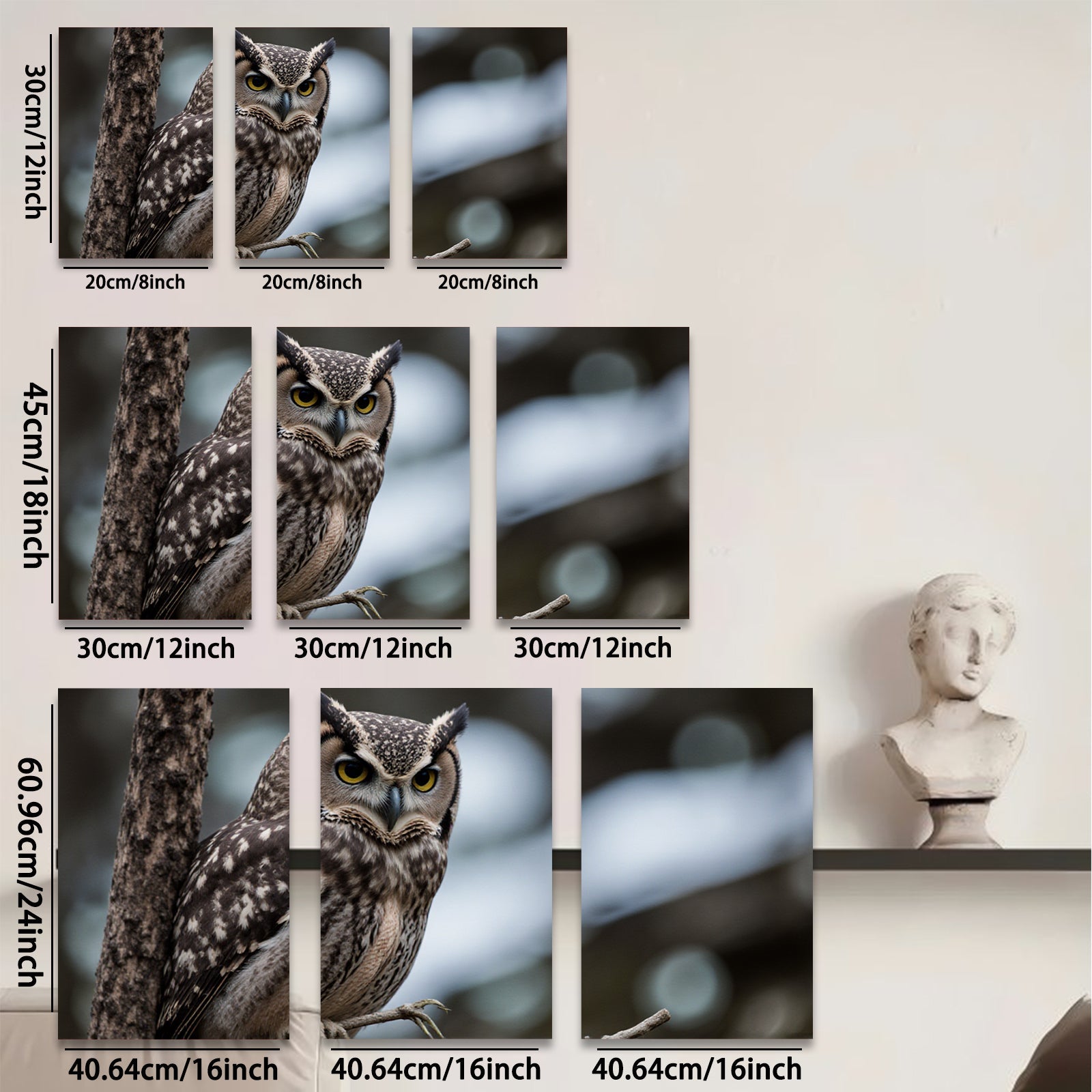 2D flat 1pc Majestic Owl Portrait Wildlife Art Canvas Wall Decor Living Room Bedroom Farmhouse Rustic Modern Gallery Wrapped Timeless