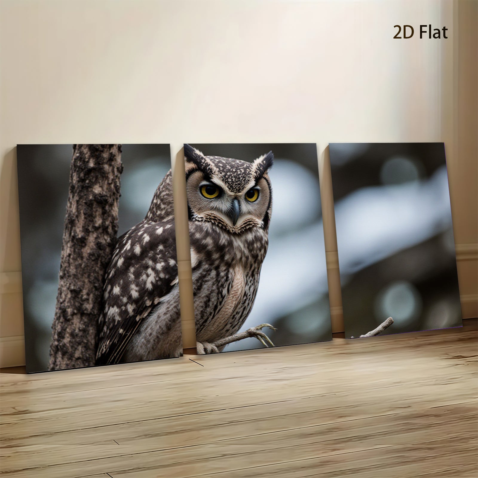 2D flat 1pc Majestic Owl Portrait Wildlife Art Canvas Wall Decor Living Room Bedroom Farmhouse Rustic Modern Gallery Wrapped Timeless
