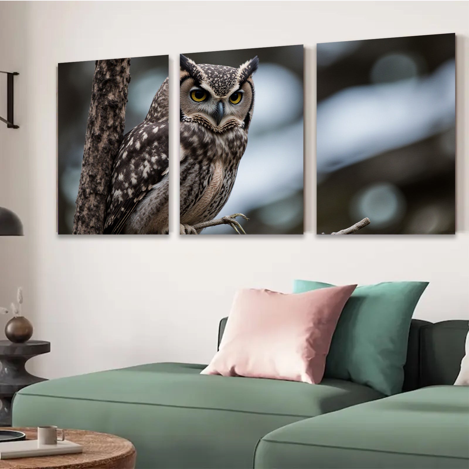 2D flat 1pc Majestic Owl Portrait Wildlife Art Canvas Wall Decor Living Room Bedroom Farmhouse Rustic Modern Gallery Wrapped Timeless
