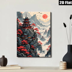 2D flat 1pc Majestic Pagoda Mountain Landscape Wall Art Canvas Prints for Living Room Bedroom Home Decor Modern Farmhouse Style Rustic Chic