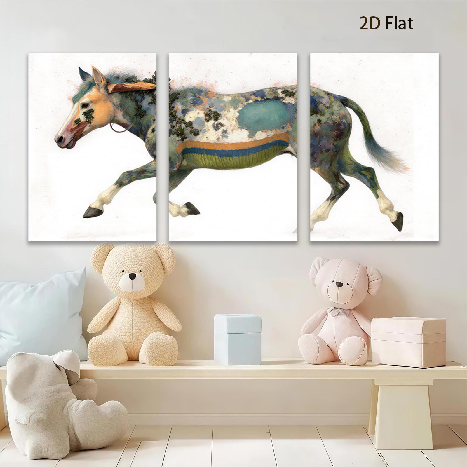 2D flat 1pc Majestic Painted Horse Canvas Wall Art Farm Animal Decor Living Room Bedroom Modern Farmhouse Style Gallery Wrapped Prints Teal Blue