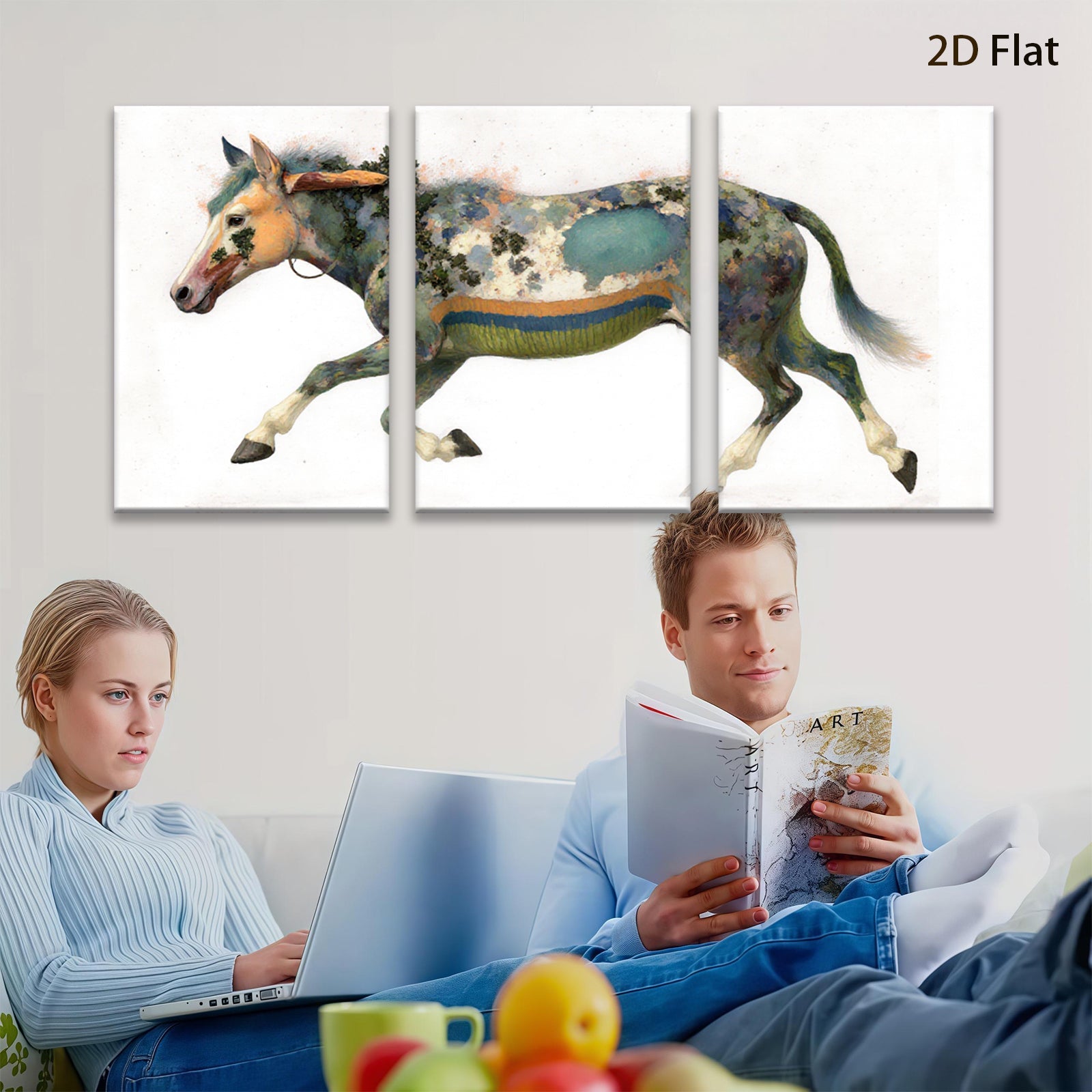 2D flat 1pc Majestic Painted Horse Canvas Wall Art Farm Animal Decor Living Room Bedroom Modern Farmhouse Style Gallery Wrapped Prints Teal Blue
