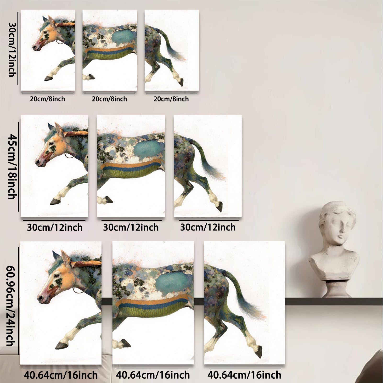 2D flat 1pc Majestic Painted Horse Canvas Wall Art Farm Animal Decor Living Room Bedroom Modern Farmhouse Style Gallery Wrapped Prints Teal Blue