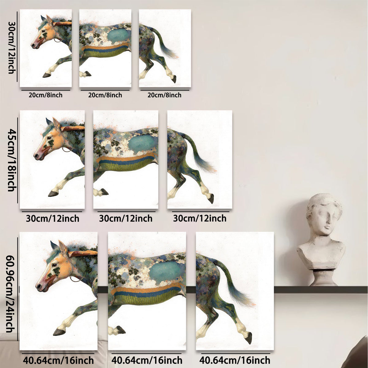 2D flat 1pc Majestic Painted Horse Canvas Wall Art Farm Animal Decor Living Room Bedroom Modern Farmhouse Style Gallery Wrapped Prints Teal Blue