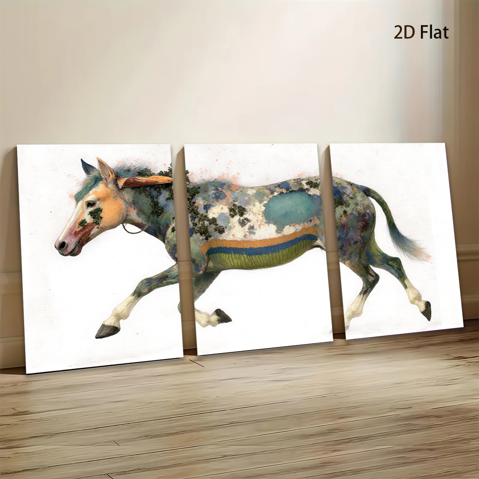 2D flat 1pc Majestic Painted Horse Canvas Wall Art Farm Animal Decor Living Room Bedroom Modern Farmhouse Style Gallery Wrapped Prints Teal Blue