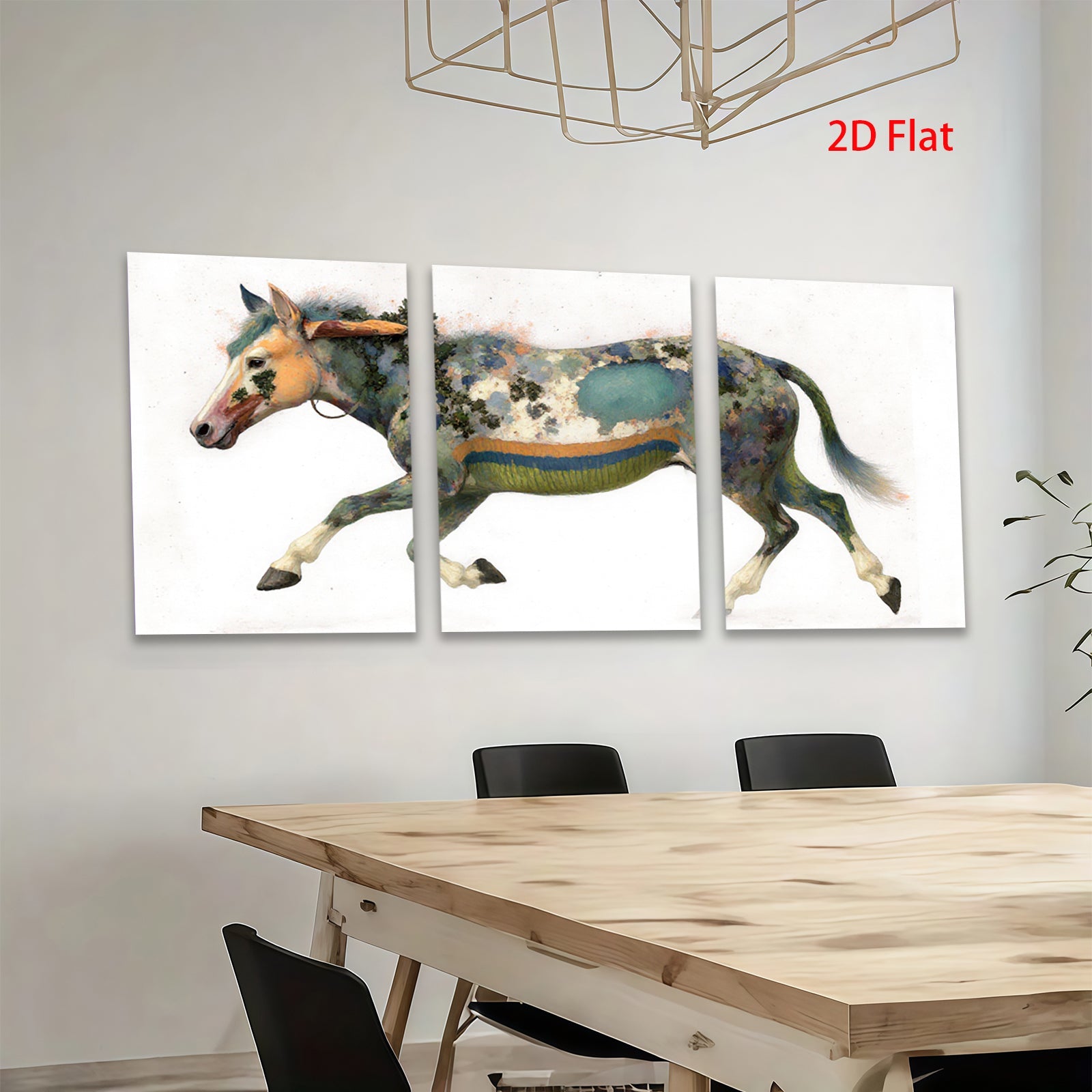 2D flat 1pc Majestic Painted Horse Canvas Wall Art Farm Animal Decor Living Room Bedroom Modern Farmhouse Style Gallery Wrapped Prints Teal Blue