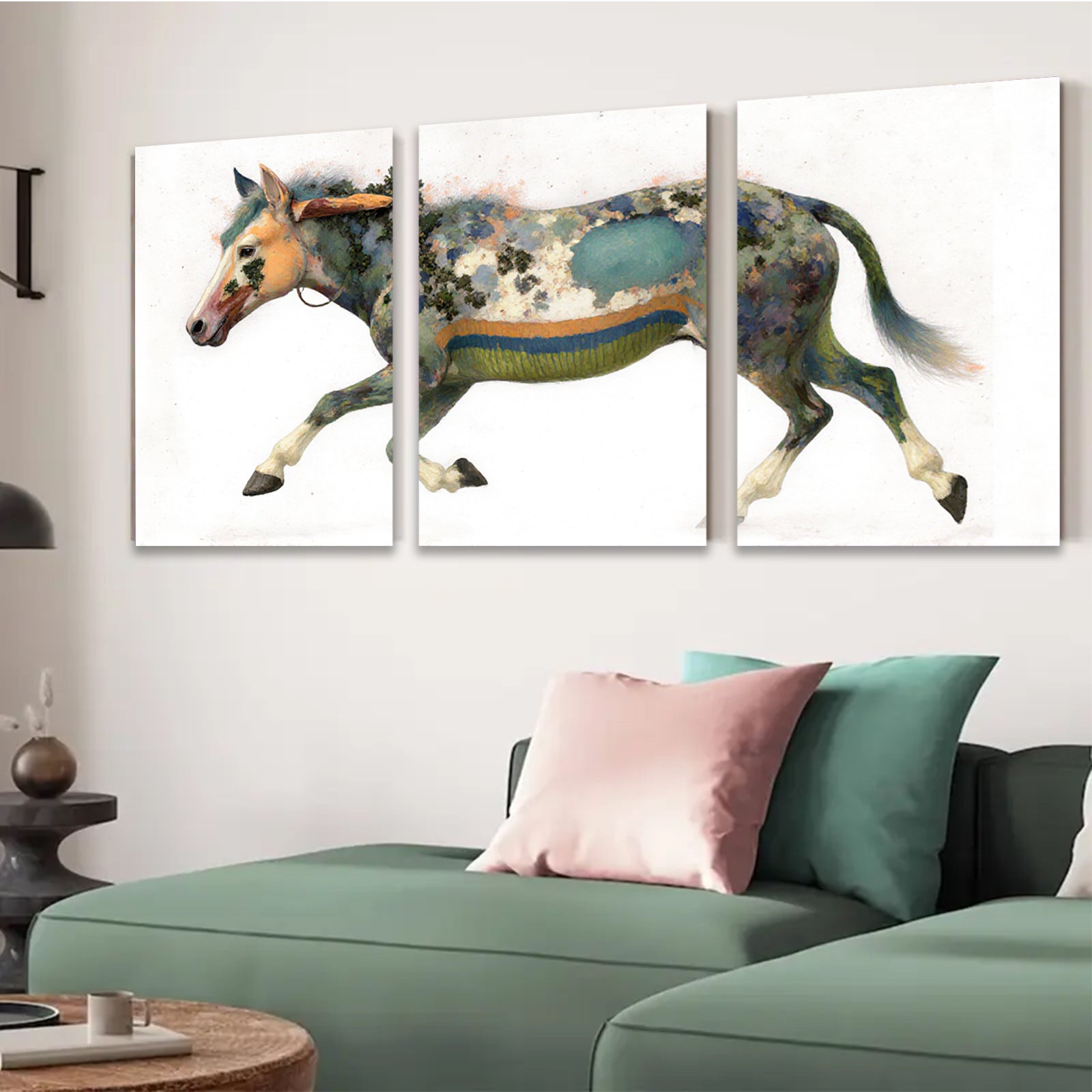 2D flat 1pc Majestic Painted Horse Canvas Wall Art Farm Animal Decor Living Room Bedroom Modern Farmhouse Style Gallery Wrapped Prints Teal Blue