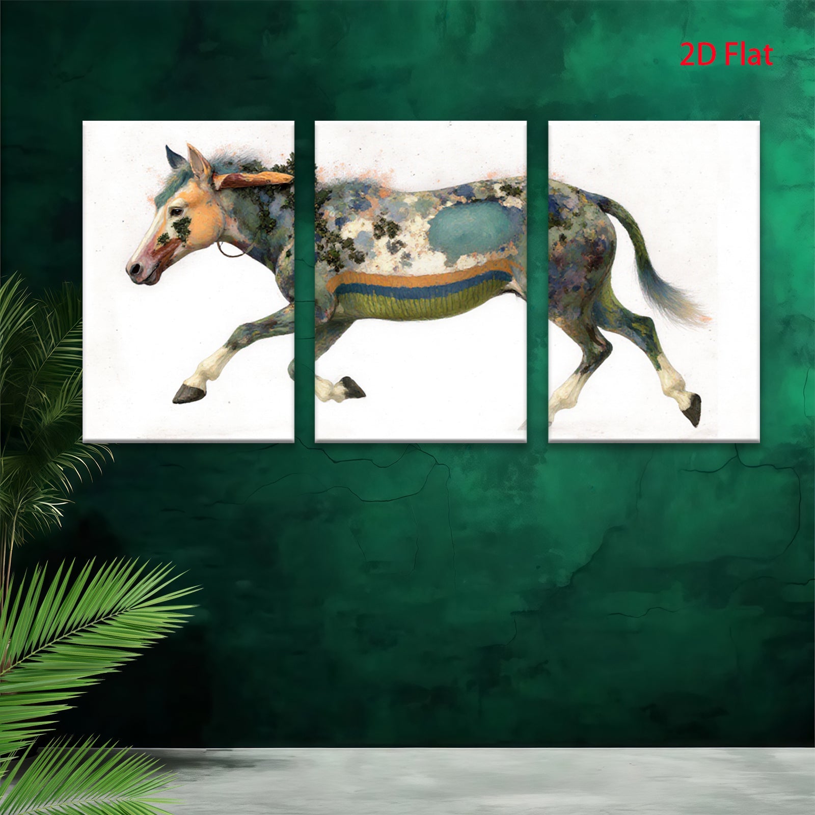 2D flat 1pc Majestic Painted Horse Canvas Wall Art Farm Animal Decor Living Room Bedroom Modern Farmhouse Style Gallery Wrapped Prints Teal Blue