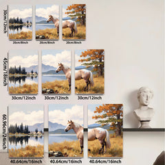 2D flat 1pc Majestic Palomino Horse Lakeside Scene Wall Art Canvas Prints for Living Room Bedroom Home Decor Farmhouse Style Modern Artwork Gallery Wrapped