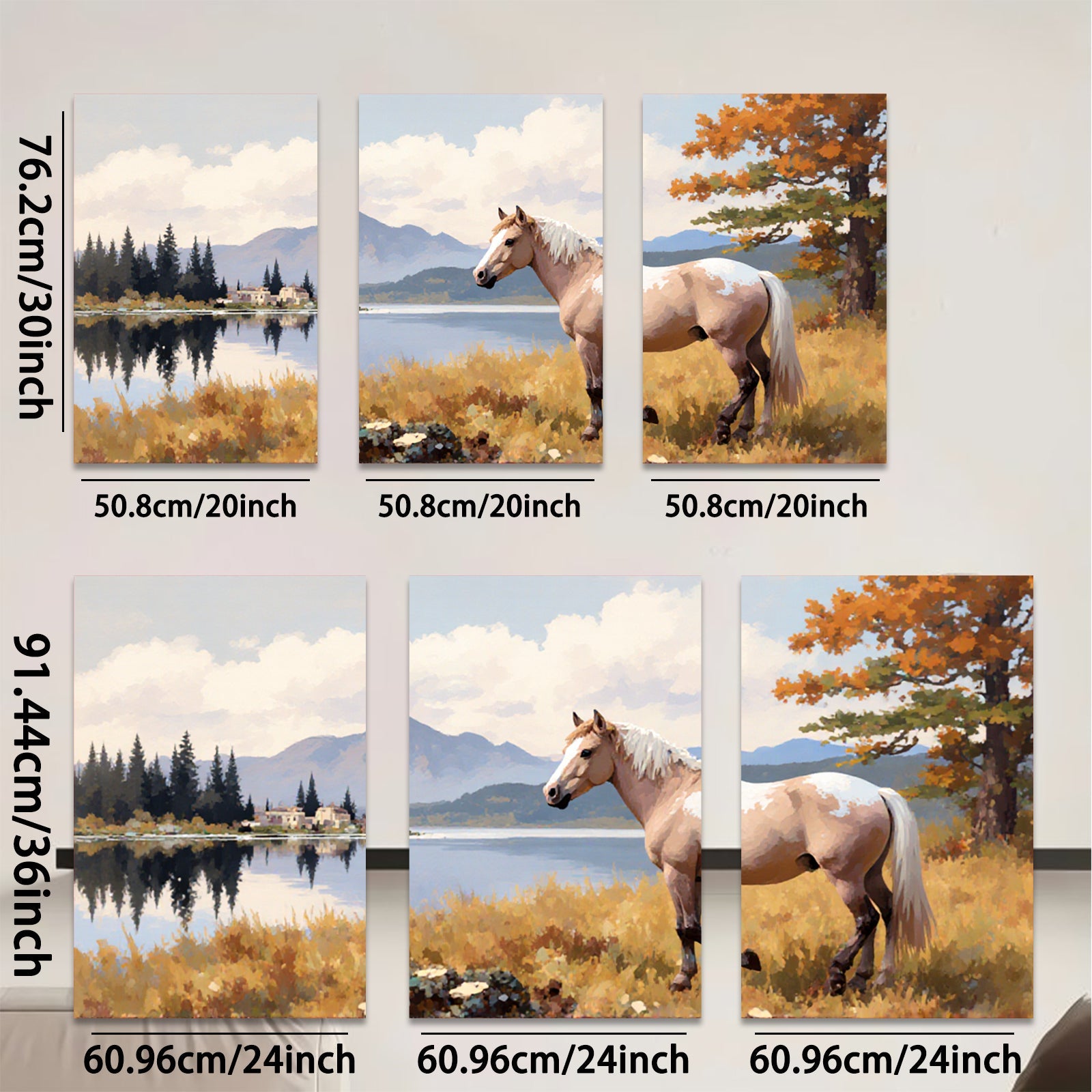 2D flat 1pc Majestic Palomino Horse Lakeside Scene Wall Art Canvas Prints for Living Room Bedroom Home Decor Farmhouse Style Modern Artwork Gallery Wrapped