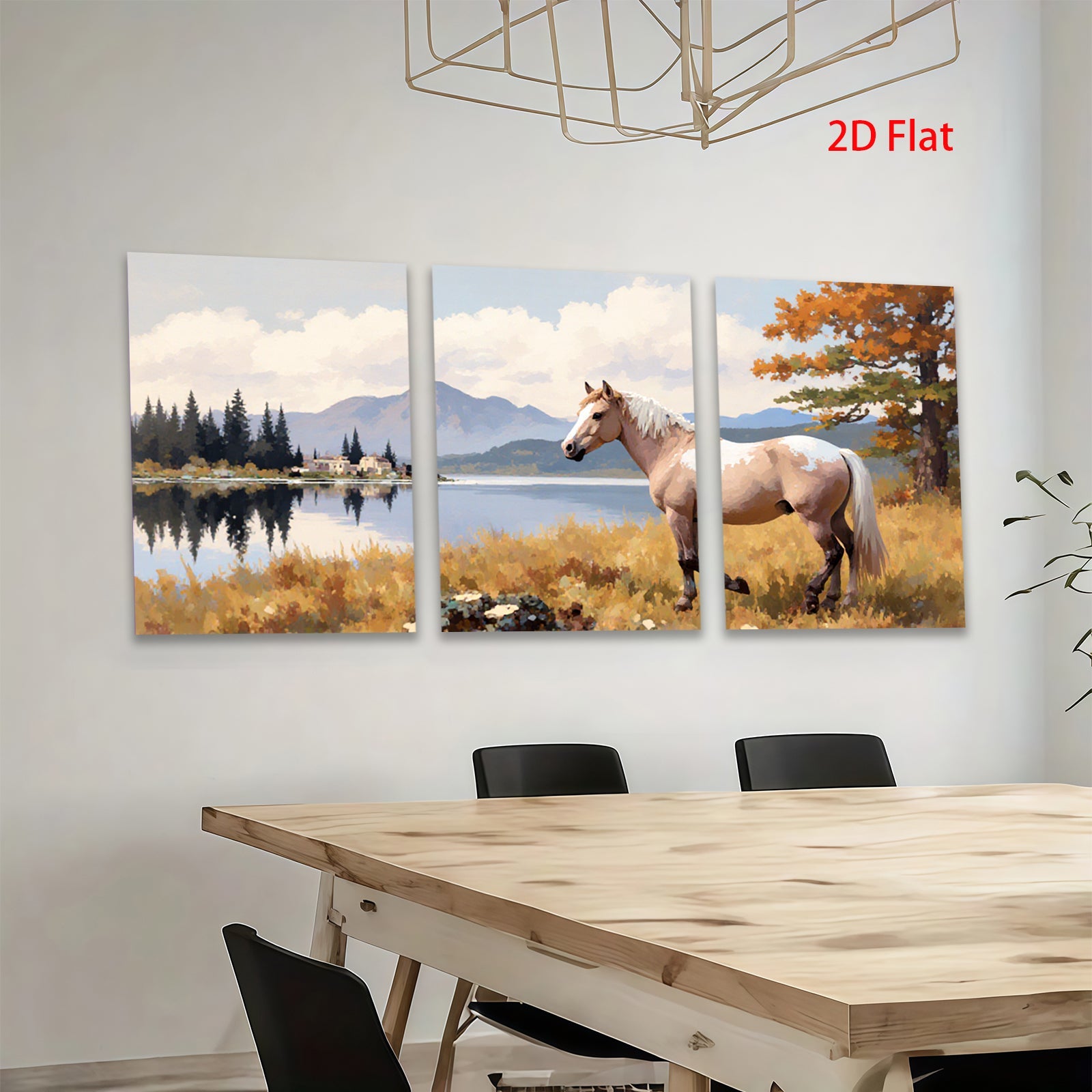 2D flat 1pc Majestic Palomino Horse Lakeside Scene Wall Art Canvas Prints for Living Room Bedroom Home Decor Farmhouse Style Modern Artwork Gallery Wrapped