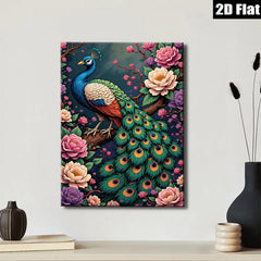 2D flat 1pc Majestic Peacock Blooms Floral Wall Art Living Room Bedroom Home Decor Gallery Wrapped Canvas Prints Ready to Hang Modern Farmhouse Style