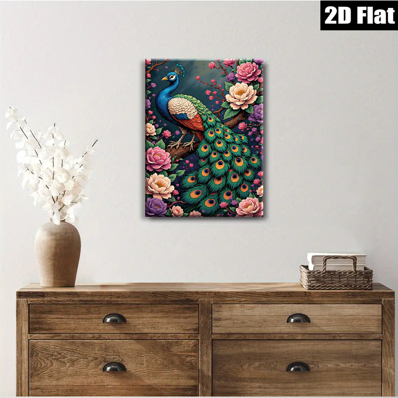 2D flat 1pc Majestic Peacock Blooms Floral Wall Art Living Room Bedroom Home Decor Gallery Wrapped Canvas Prints Ready to Hang Modern Farmhouse Style