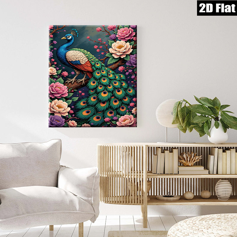 2D flat 1pc Majestic Peacock Blooms Floral Wall Art Living Room Bedroom Home Decor Gallery Wrapped Canvas Prints Ready to Hang Modern Farmhouse Style