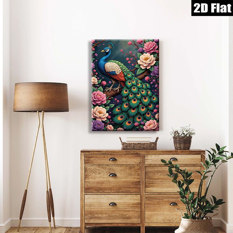 2D flat 1pc Majestic Peacock Blooms Floral Wall Art Living Room Bedroom Home Decor Gallery Wrapped Canvas Prints Ready to Hang Modern Farmhouse Style