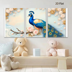 2D flat 1pc Majestic Peacock Blossom Branch Wall Art Decor Living Room Bedroom Canvas Print Home Office Modern Farmhouse Style Gallery Wrapped Ready Hang Teal Blue Gold
