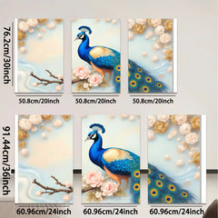2D flat 1pc Majestic Peacock Blossom Branch Wall Art Decor Living Room Bedroom Canvas Print Home Office Modern Farmhouse Style Gallery Wrapped Ready Hang Teal Blue Gold