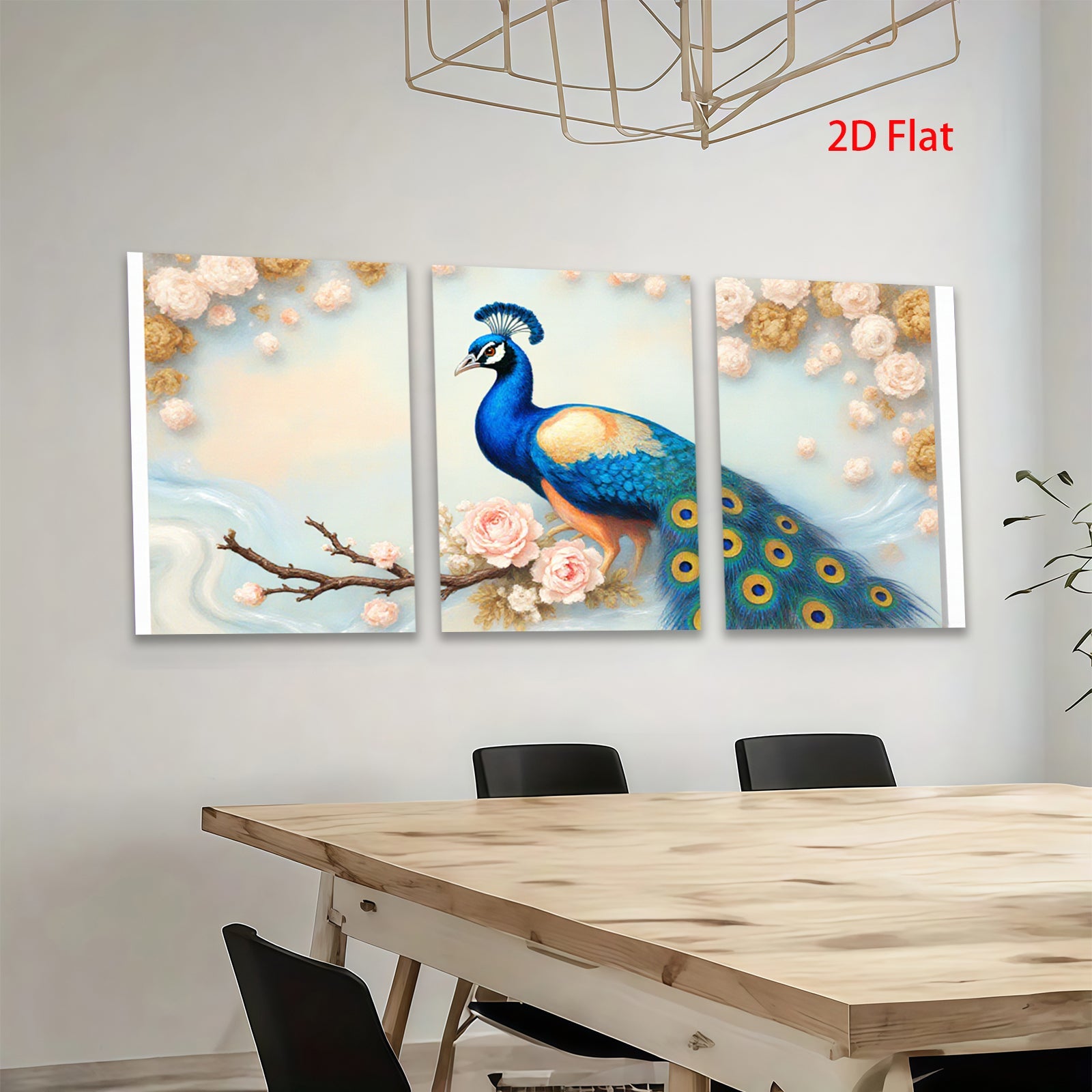 2D flat 1pc Majestic Peacock Blossom Branch Wall Art Decor Living Room Bedroom Canvas Print Home Office Modern Farmhouse Style Gallery Wrapped Ready Hang Teal Blue Gold