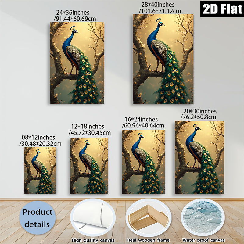 2D flat 1pc Majestic Peacock Feather Display Wall Art Living Room Bedroom Decor Farmhouse Style Gallery Wrapped Canvas Prints Modern Coastal Home Décor