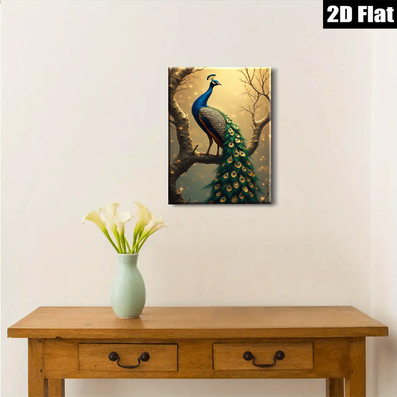 2D flat 1pc Majestic Peacock Feather Display Wall Art Living Room Bedroom Decor Farmhouse Style Gallery Wrapped Canvas Prints Modern Coastal Home Décor