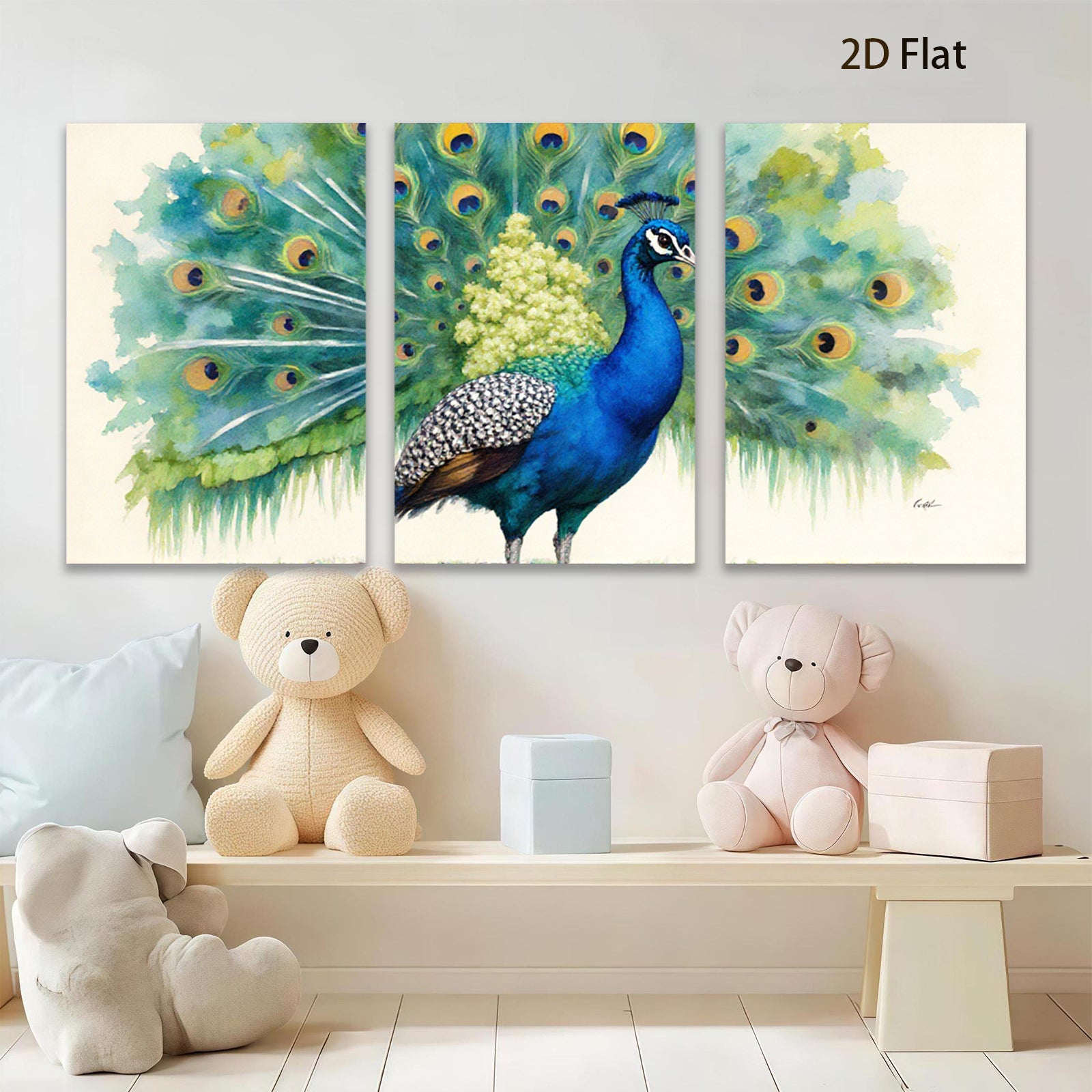 2D flat 1pc Majestic Peacock Feather Display Wall Art Living Room Bedroom Home Decor Gallery Wrapped Canvas Prints Modern Farmhouse Style Coastal Chic