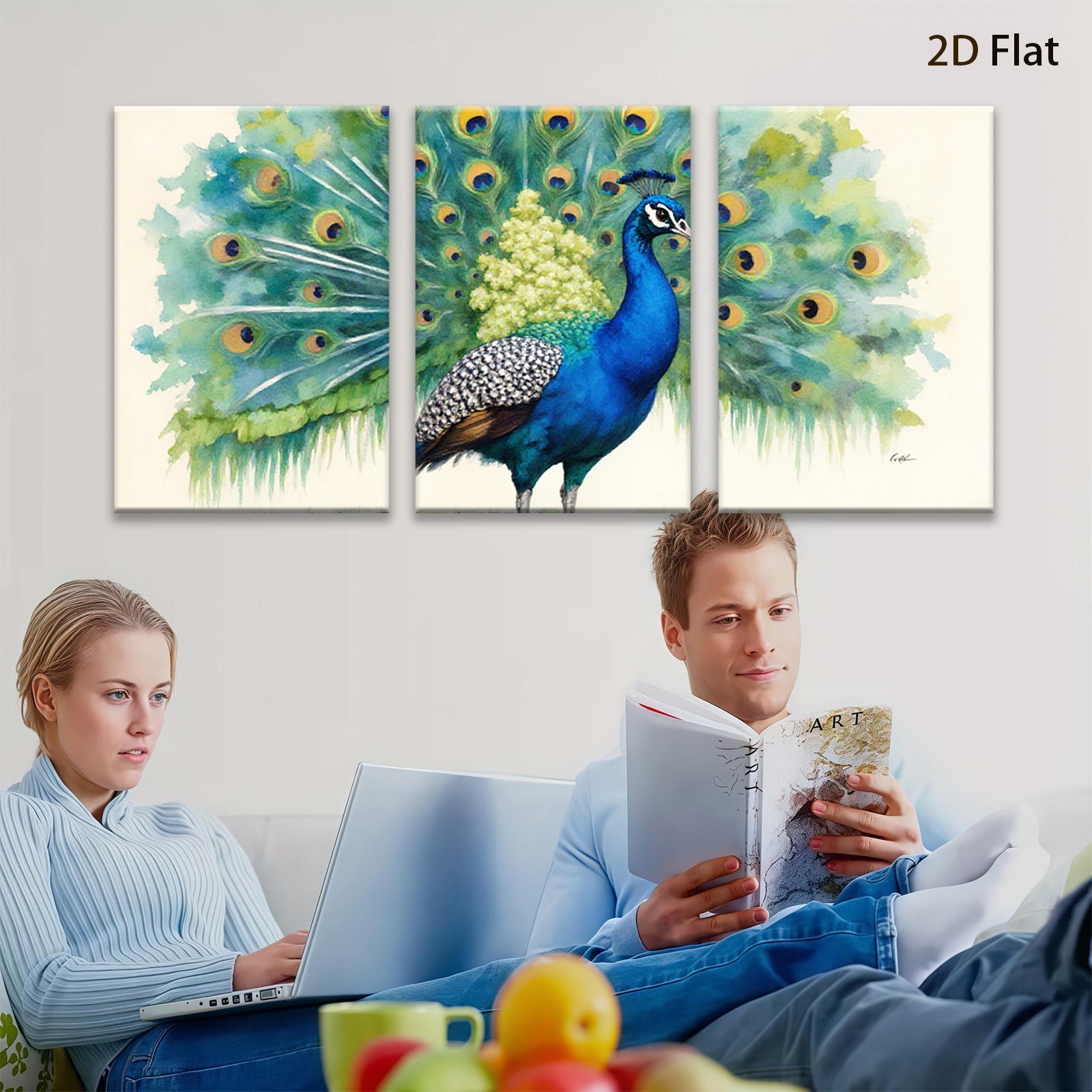 2D flat 1pc Majestic Peacock Feather Display Wall Art Living Room Bedroom Home Decor Gallery Wrapped Canvas Prints Modern Farmhouse Style Coastal Chic
