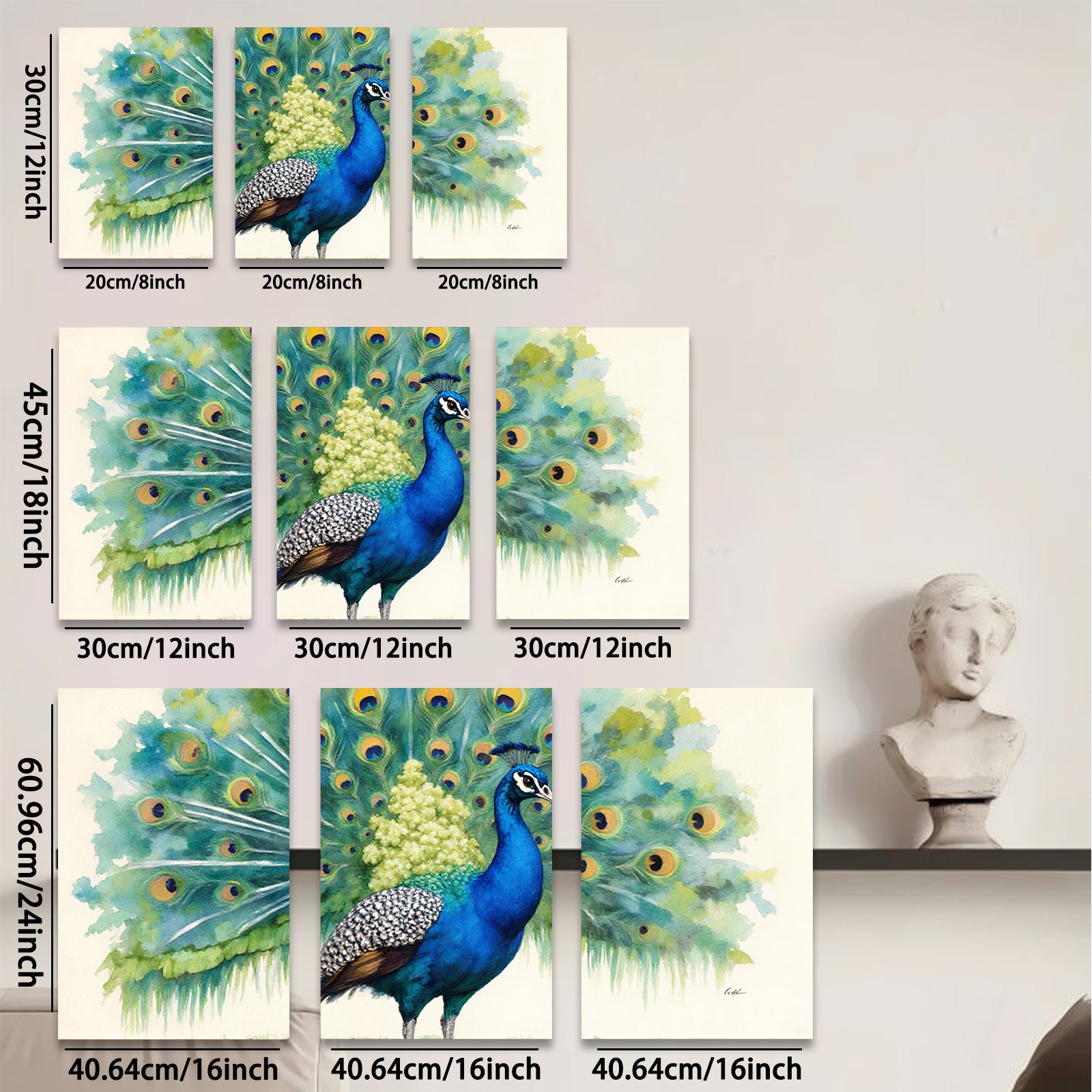 2D flat 1pc Majestic Peacock Feather Display Wall Art Living Room Bedroom Home Decor Gallery Wrapped Canvas Prints Modern Farmhouse Style Coastal Chic