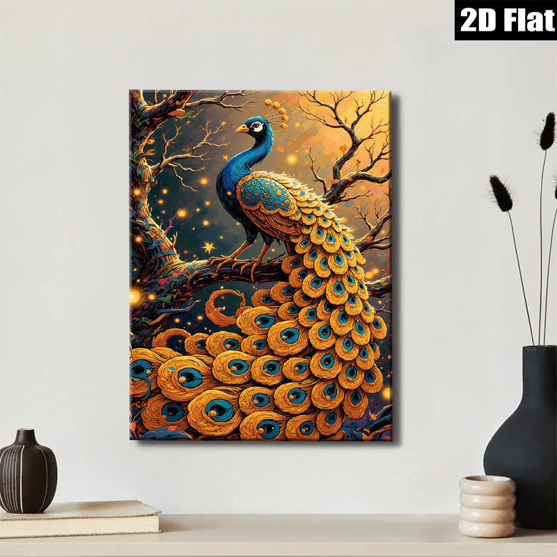 2D flat 1pc Majestic Peacock Vivid Forest Wall Art Decor Living Room Bedroom Gallery Wrapped Canvas Print Modern Farmhouse Style Home Décor Gift Ideas
