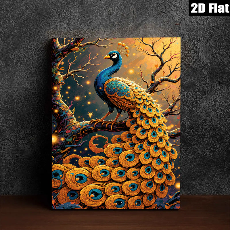 2D flat 1pc Majestic Peacock Vivid Forest Wall Art Decor Living Room Bedroom Gallery Wrapped Canvas Print Modern Farmhouse Style Home Décor Gift Ideas