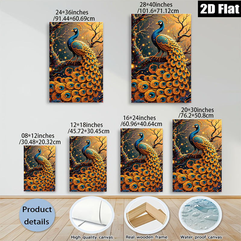2D flat 1pc Majestic Peacock Vivid Forest Wall Art Decor Living Room Bedroom Gallery Wrapped Canvas Print Modern Farmhouse Style Home Décor Gift Ideas