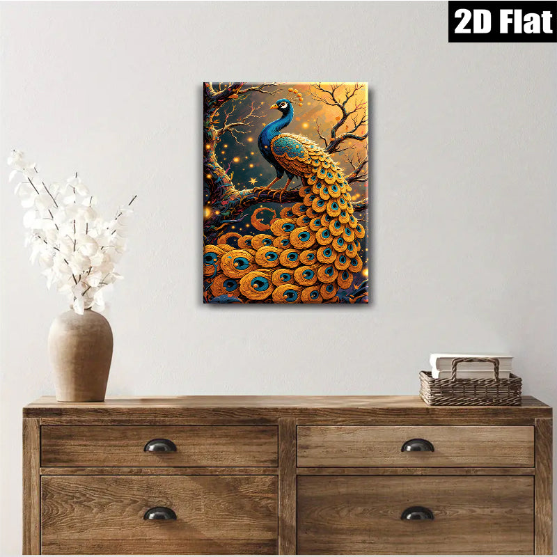 2D flat 1pc Majestic Peacock Vivid Forest Wall Art Decor Living Room Bedroom Gallery Wrapped Canvas Print Modern Farmhouse Style Home Décor Gift Ideas