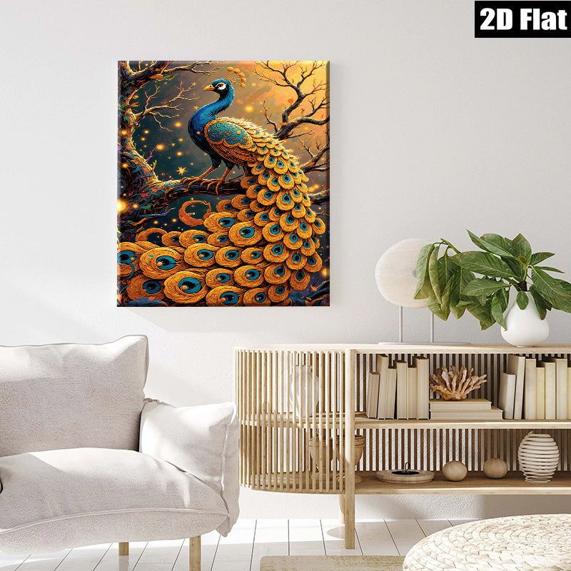 2D flat 1pc Majestic Peacock Vivid Forest Wall Art Decor Living Room Bedroom Gallery Wrapped Canvas Print Modern Farmhouse Style Home Décor Gift Ideas