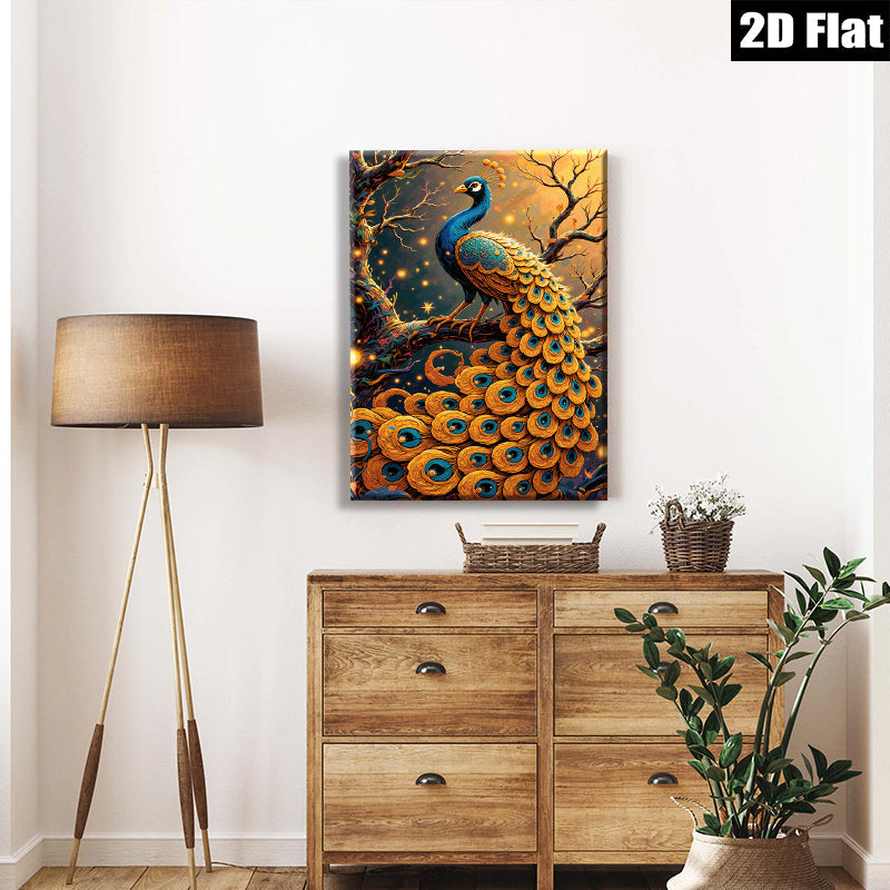 2D flat 1pc Majestic Peacock Vivid Forest Wall Art Decor Living Room Bedroom Gallery Wrapped Canvas Print Modern Farmhouse Style Home Décor Gift Ideas
