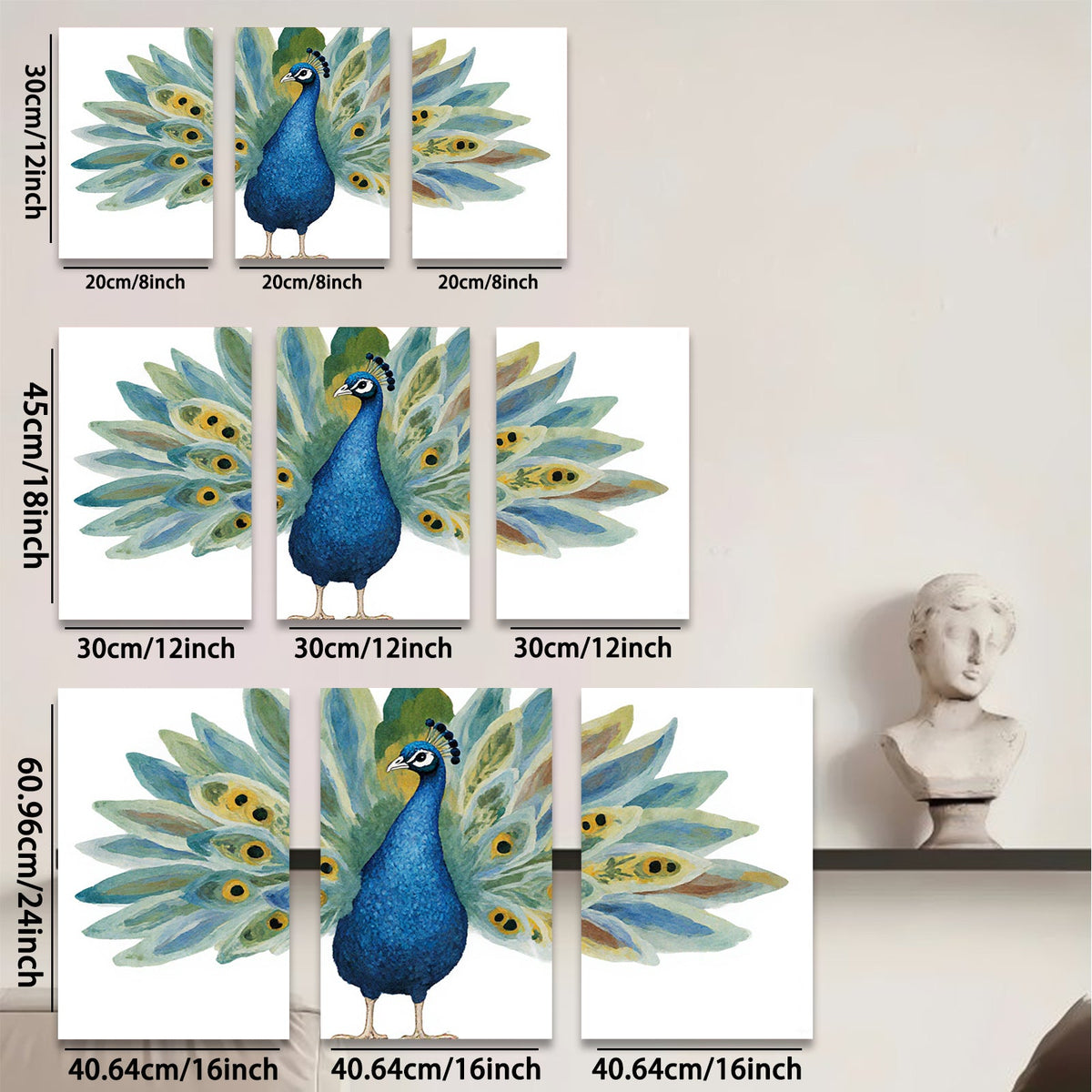 2D flat 1pc Majestic Peacock Wall Art Botanical Feather Decor Living Room Bedroom Gallery Wrapped Canvas Print Modern Farmhouse Style Home D��cor