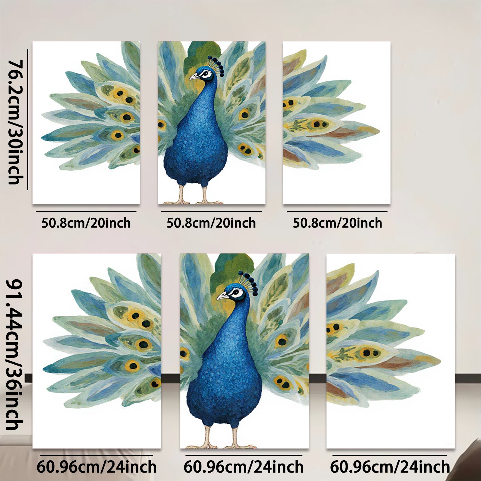 2D flat 1pc Majestic Peacock Wall Art Botanical Feather Decor Living Room Bedroom Gallery Wrapped Canvas Print Modern Farmhouse Style Home D��cor