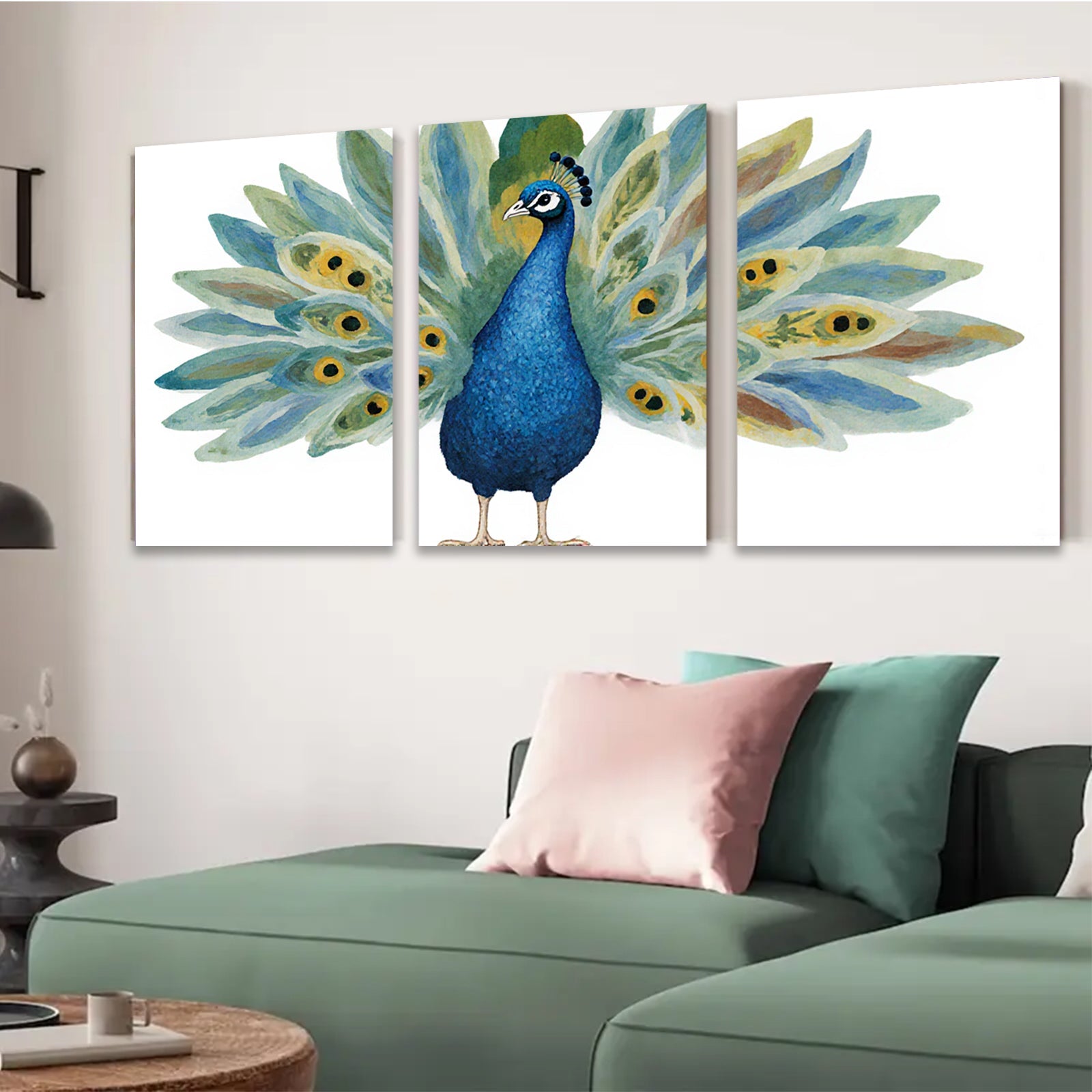 2D flat 1pc Majestic Peacock Wall Art Botanical Feather Decor Living Room Bedroom Gallery Wrapped Canvas Print Modern Farmhouse Style Home D��cor