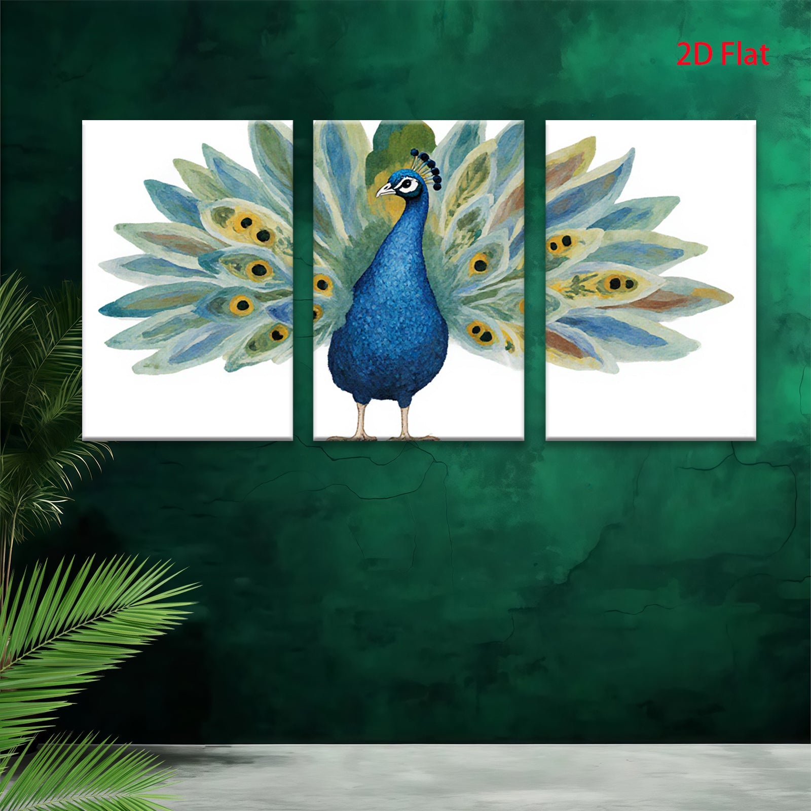 2D flat 1pc Majestic Peacock Wall Art Botanical Feather Decor Living Room Bedroom Gallery Wrapped Canvas Print Modern Farmhouse Style Home D��cor