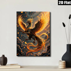 2D flat 1pc Majestic Phoenix Rising Firebird Wall Art Decor Living Room Bedroom Modern Canvas Prints Gallery Wrapped Teal Gold Accents