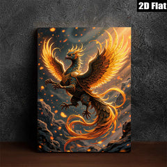 2D flat 1pc Majestic Phoenix Rising Firebird Wall Art Decor Living Room Bedroom Modern Canvas Prints Gallery Wrapped Teal Gold Accents
