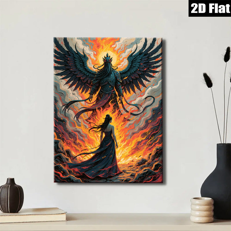 2D flat 1pc Majestic Phoenix Rising Woman Silhouette Wall Art Canvas Prints for Living Room Bedroom Home Decor Modern Farmhouse Aesthetic Gallery Wrapped Timeless