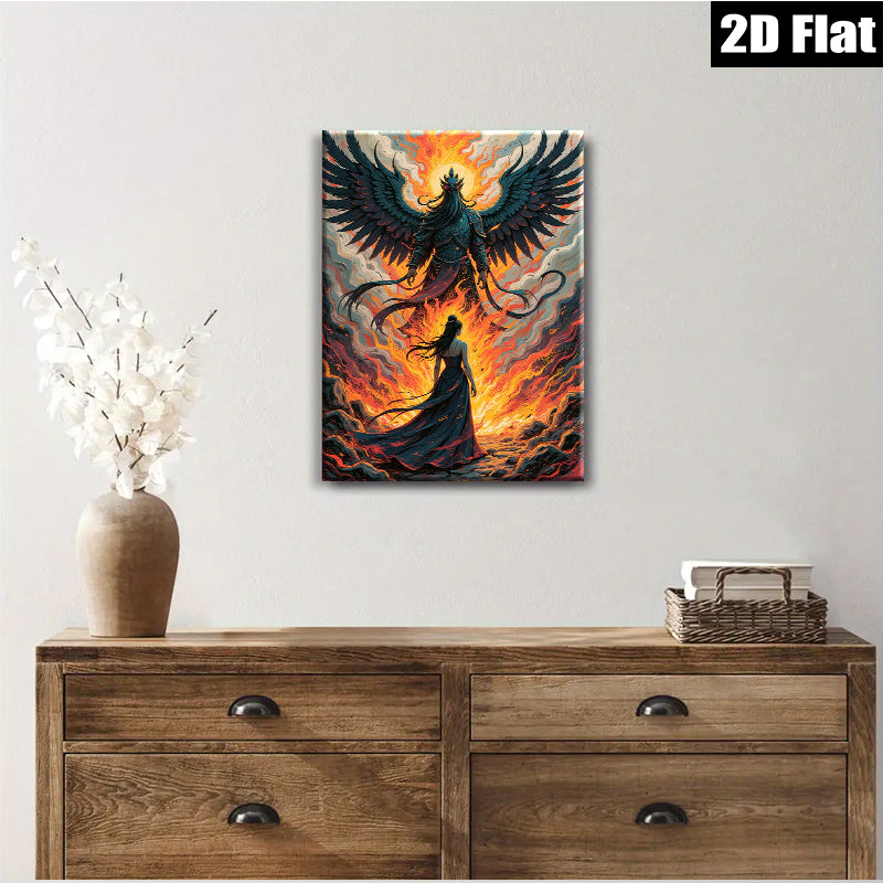 2D flat 1pc Majestic Phoenix Rising Woman Silhouette Wall Art Canvas Prints for Living Room Bedroom Home Decor Modern Farmhouse Aesthetic Gallery Wrapped Timeless