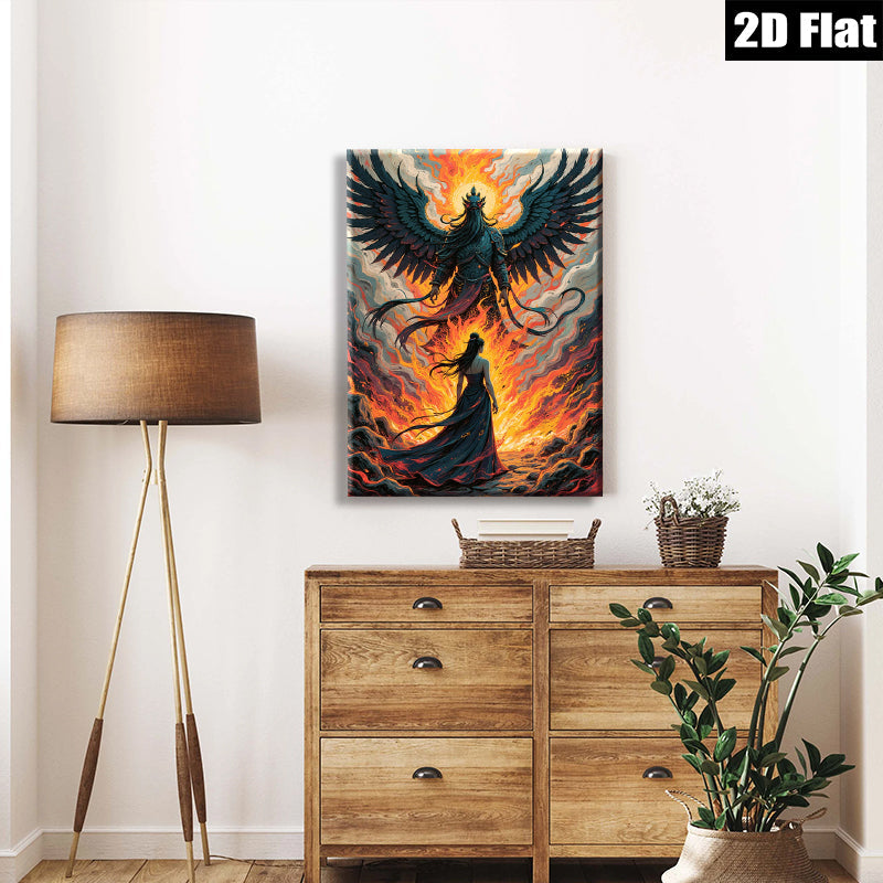 2D flat 1pc Majestic Phoenix Rising Woman Silhouette Wall Art Canvas Prints for Living Room Bedroom Home Decor Modern Farmhouse Aesthetic Gallery Wrapped Timeless
