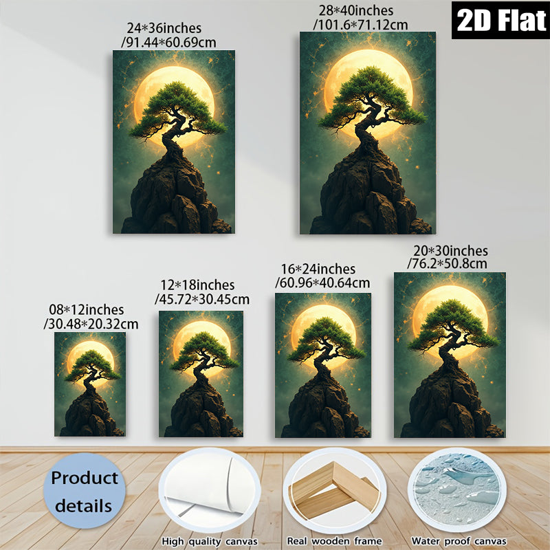 2D flat 1pc Majestic Pine Upon Rocky Peak Wall Art Canvas Prints Living Room Bedroom Home Decor Modern Farmhouse Rustic Gallery Wrapped Artwork