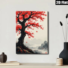 2D flat 1pc Majestic Red Maple Autumn Landscape Wall Art Canvas Prints for Living Room Bedroom Home Decor Farmhouse Style Gallery Wrapped Ready to Hang